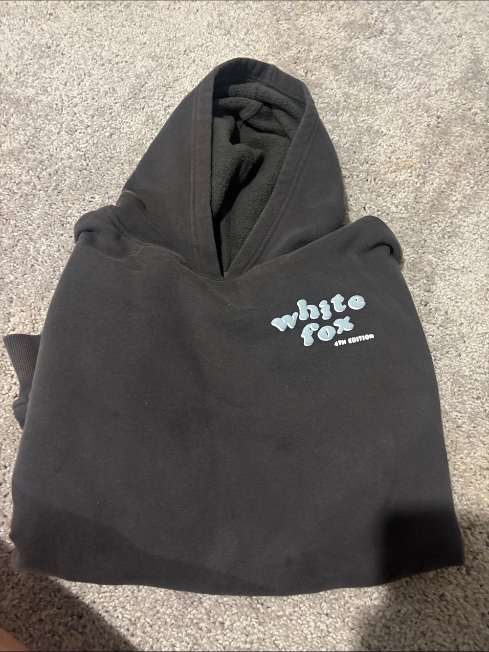 White Fox Boutique Black Hoodie with Light Blue Logo